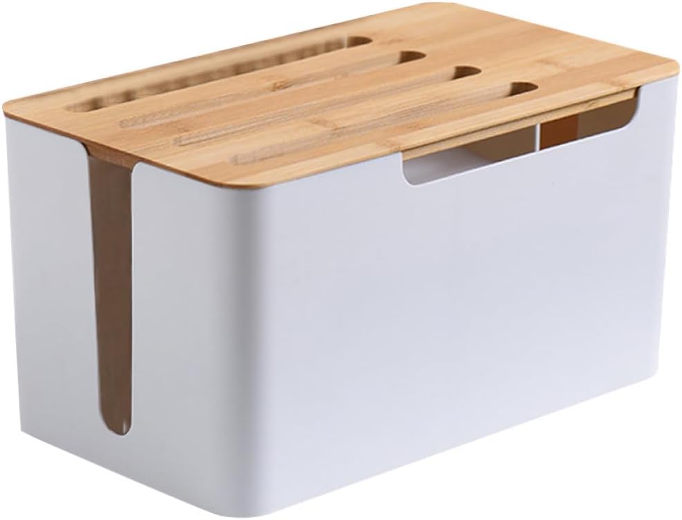 FAVOMOTO Cable Organizer Box for Home and Router Storage, Large Lid Cable Management Box with Dustproof Cover, Power Strip and Charging Cord Organizer for Desktop, Tv, Computer, USB Hub