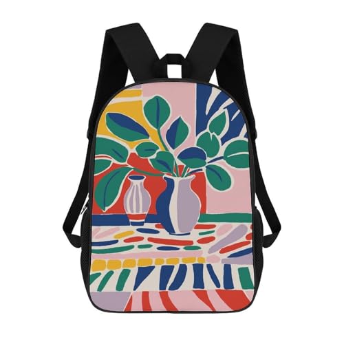 Sac à dos décontracté abstrait floral 17 pouces finitions soignées pour femme active
