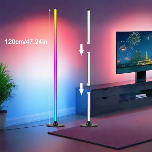 Image of LED Floor Lamp, 1 Piece, 1.2 m, Living Room Dimmable with Remote Control and App, RGB LED Floor Lamp, Music Sync, 16 Million Colours, 234 Dynamic Modes, 33 Theme Modes, Floor Lamp for Bedroom