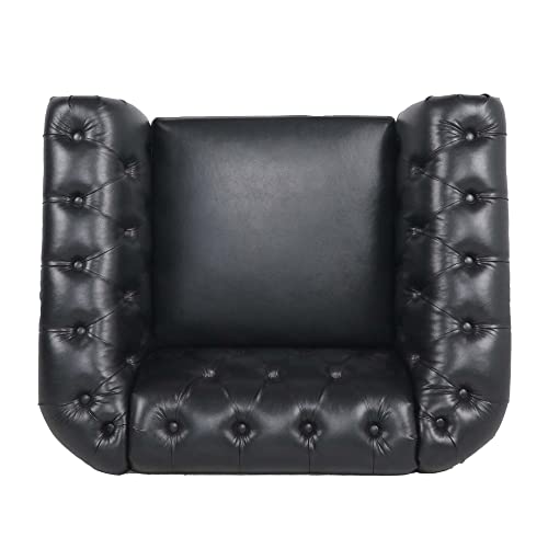 Image of LEVNARY Leather Upholstered Armchair, Mid-Century Modern Single Sofa Chair with Rolled Arms and Nailhead, Tufted Pu Leather Chesterfield Chair for Home Bedroom Reading Room (Black)