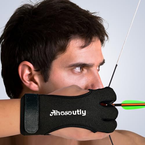 AHOSOUTLY Archery Glove Three Finger Leather Elasticity Archery Protective Gloves Archery Shooting Gloves for Adult and Kids,Protective Gear (Black, Large) - image 2