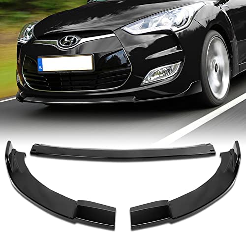 3PCS Front Bumper Lip Kit fit for compatible with 2012-2017 Hyundai Veloster Base, STP-Style Splitter Trim Protection Spoiler, Air-Dam-Chin-Diffuser (Black)
