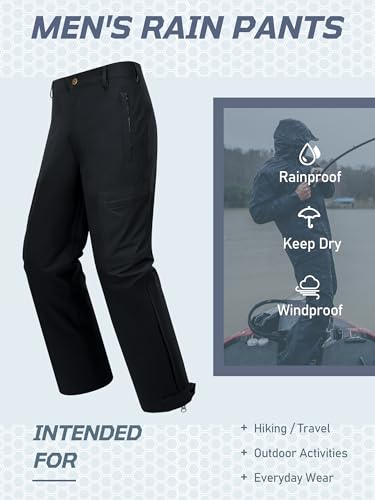 NEW VIEW Men's Waterproof Rain Pants with Ankle Zipper, Lightweight Camo Stretch Pants for Tri Weather Outdoor Travel, Hiking4