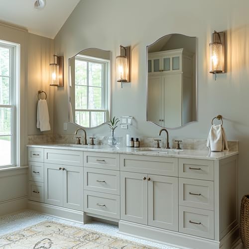 Image of ANDY STAR Rectangle Scalloped Mirror, 24 inchx40 inch Brushed Nickel Bathroom Mirror in SUS304 Stainless Steel Metal Frame, Silver Vanity Mirror with Unique Arched Top Design