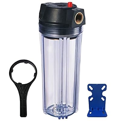 Geekpure 10-Inch Whole House Slim Water Filter Housing with Pressure Relief Valve - 3/4"NPT Brass Port-Fit for 2.5" x 10" Filters-Clear (3)