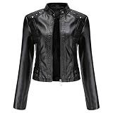 Chaqueta de motociclista de piel sintética para mujer, corte entallado, con cremallera, ligera, PU, para otoño, informal, color negro, talla XX-Large