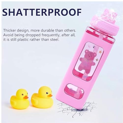 Image of Atarangi Kawaii Water Bottle for Girls with Straw & Movable Handle | Leak-Proof BPA-Free Cute Plastic Bottle with 2D & 3D Stickers | Stylish School & Travel Bottle for Kids