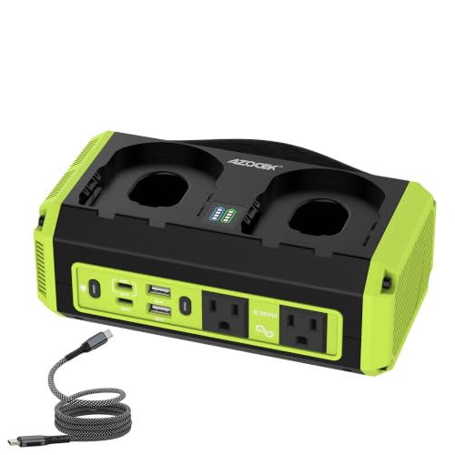 350W Power Inverter Pure Sine Wave Compatible with Ryobi 18V Battery(No Battery) 7A Fast Charger Portable Power Station with 2 AC Outlets 2 Type-C (140W/65W) 2 QC USB Ports 600LM LED