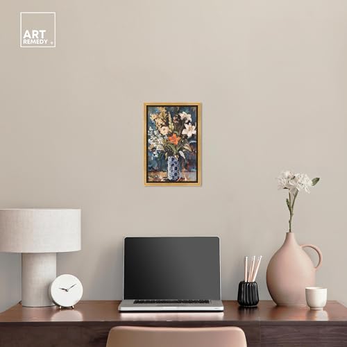 Image of Art Remedy Blue Floral Vase Canvas Floral Vase Wall Art, Gold Frame, 10 inch x 15 inch