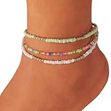 JUSTUSNX 3 tobilleras ajustables en capas bohemias con cuentas de mezcla de colores, pulseras de tobillo para playa y verano, cadena de joyería para mujeres y niñas (B)