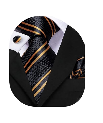 Image of Dubulle Mens Paisley Floral Silk Tie for Men Striped Necktie and Pocket Square Cufflinks Set Wedding Business
