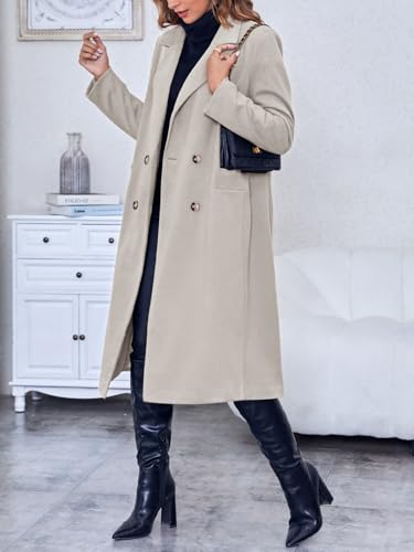 Saodimallsu Womens Trench Coat Winter Lapel Double Breasted Long Pea Coat Casual Work Office Overcoat with Pocket4