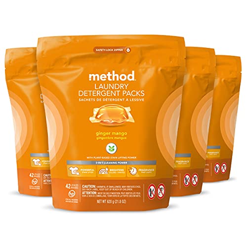 Product Image of the Method Laundry Detergent Packs; Ginger Mango Scent; Stain Remover Solution that Works in Hot & Cold Water; 42 Packs per Bag; 4 Pack (168 Loads); Packaging May Vary