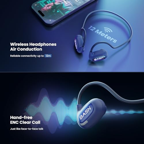 Image of BASN AirS1 Air Conduction Headphones Open-Ear Bluetooth 5.3 Earbuds, Wireless ENC Sport Earphones with 16.2mm Driver, IPX5 Waterproof Headsets for Running,Cycling,Workout (Blue)