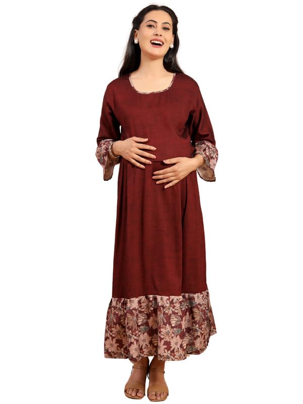 Image of RITIJYA Zipless Feeding Kurta Dress for Women | Maternity Nursing Kurti, No-Zip Easy Access | Extra Pleats Pre to Post Pregnancy | Quick-Dry Fabric | S-4XL