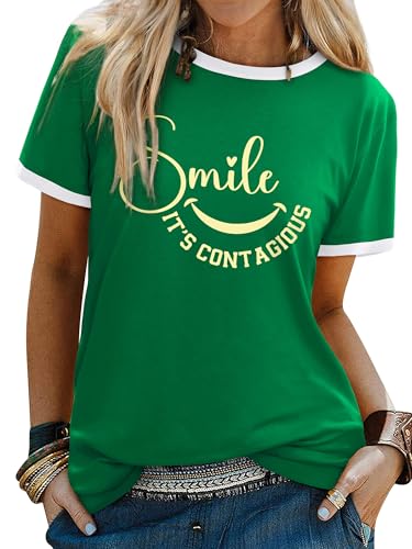 T-shirt d'été pour femme Smile décontracté en coton taille S-XXL