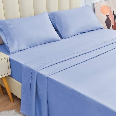 JÁCLER King 4 Piece Sheet Set- Microfiber Bedding - Bed Sheets - Extra Soft - Easy Fit - Breathable & Cooling Sheets - Comfy, Wrinkle, Fade - Stain Resistant– Light Blue