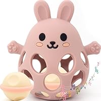 Greifball Für Babys-Verbesserter Rasselball Montessori Spielzeug Baby,Zahnungshilfe Baby -BPA Frei Beißspielzeug Geschenk Für Babys Von 3-18 Monaten(Hellrosa, Hase)