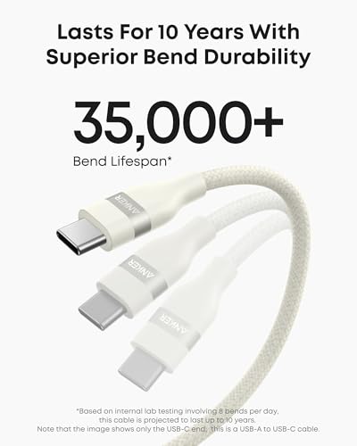 Image of Anker Car Carplay Cable for iPhone 17 16 Pro Max Plus, Upcycled Braided USB A to USB C Car Charger Cord for Samsung Note20 and More(6FT,White)