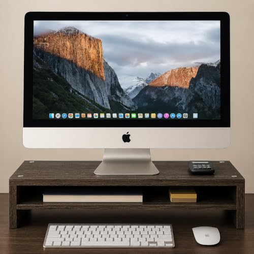 Image of Wooden Monitor Stand with Storage Organizer For Desk, Tables, Office, Home, Studio, Study Table | Desktop Ergonomic Monitor Stand Riser (Ash Walnut, Large)