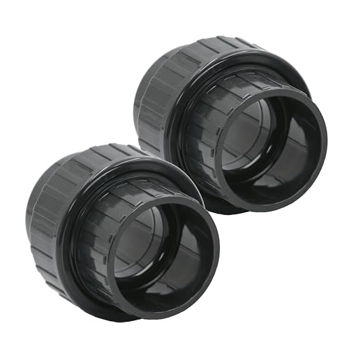 HAF 2X PVC Fittings Verschraubung mit 50mm | Klebemuffe x Klebemuffe | Adapter aus grauem PVC-U | PN16 für PVC Rohr Poolfitting Schwimmbad Poolverrohrung Druckleitung Rohrleitung & Teich