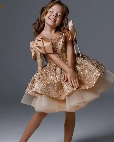 Girls Sparkly Sequins Pageant Dresses Short Tulle A Line Sleeveless Princess Dresses Bow Knot Birthday Party Dresses2