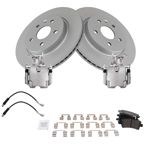 Image of TRQ Rear Brake Pad and Rotor Set Ceramic G Coated Rotors Calipers Hoses Compatible with 2010-2012 Buick LaCrosse