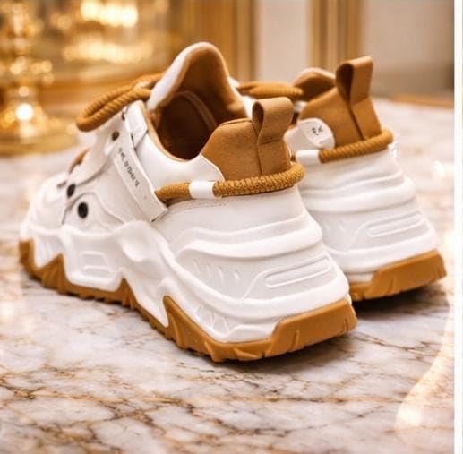 Image of Men's Chunky Sneakers, Faux Leather Upper, Lace-up, Round Toe, Streetwear Style, Casual Wear