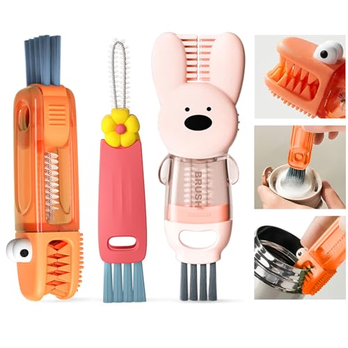 Image of 4 in 1 Cup Lid Cleaning Brush, 3 in 1 Bottle Brush, Cup Crevice Cleaning Tools, Easy to Clean and Storage, ABS+Silicone Cup Lid Gap Cleaner, Portable Multifunctional Bottle Cleaning Brush (3Pcs)