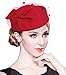 Z&X Winter Wool Fascinator British Pillbox Hat Women Wedding Church Derby Beret Hat Veil Bow Fedoras Red