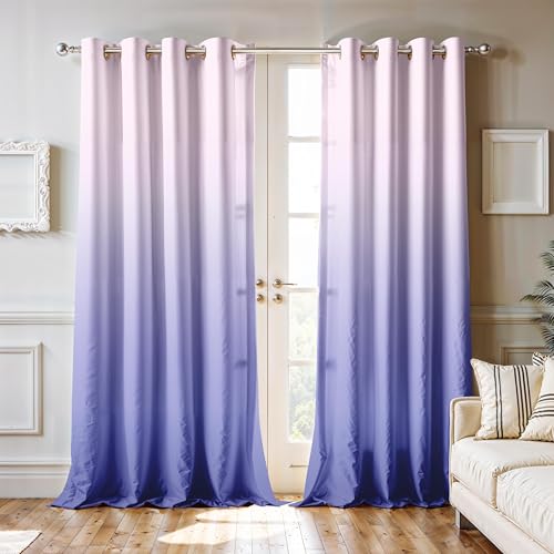 Image of Ultimate Trends Room Darkening Ombre Curtain | Polyester Gradient | Room Doors and Window| 6 FEET Pack of 2,Lavender