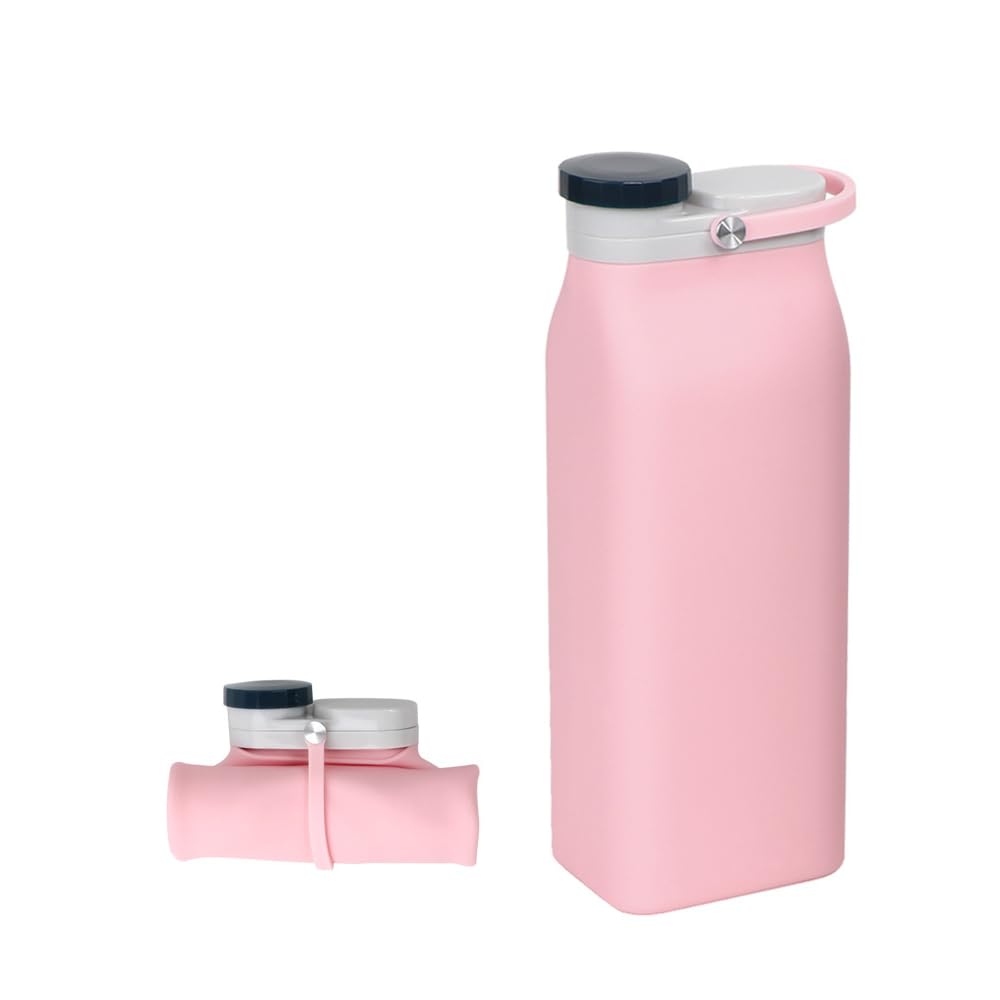 Borraccia Pieghevole Riutilizzabile in Silicone Sostenibile Per La Corsa in Viaggio Versatile Adatto,Rosa,7.5 * 5.5 * 19.4 cm