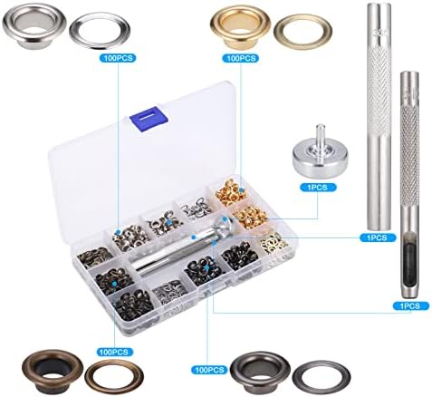 Zocipro Eyelet Punch Kit, 400 Sets 5mm Grommets Eyelets Kit with Hole Punch Tool, Metal Grommet Tool Kit for Fabric Leather Shoes Bag Canvas Belt DIY Crafts (1/5 Inch Inside Diameter)