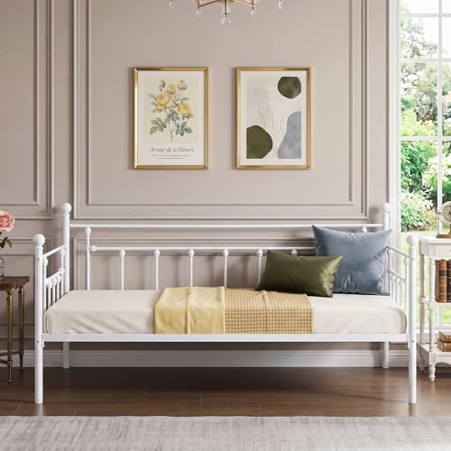 VECELO Twin Metal Daybed Frame with Headboard