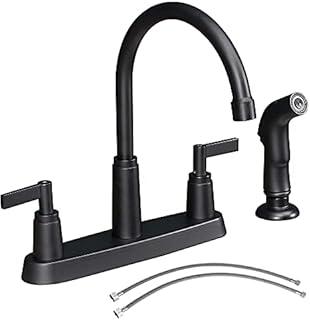 KINFAUCET Modern 2 Handle Kitchen Sink Faucet with Side Sprayer, High Arc 360 Swivel Stainless Steel 3 or 4 Hole Kitchen F...