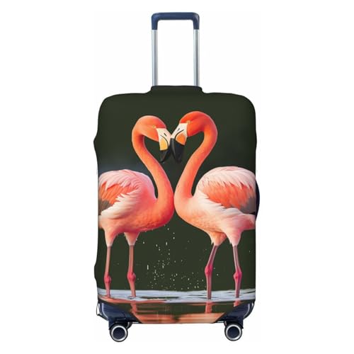 Travel Luggage Cover Suitcase Protector Elastic Washable Pink Flamingos Kiss in The Lake Suitcase Cover Anti-scratch Spandex Baggage Covers Fits 18-32 Inch Luggage