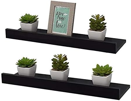 Kit 2 Prateleiras Porta Quadros 50 x 15cm Preta Suporte Invisível