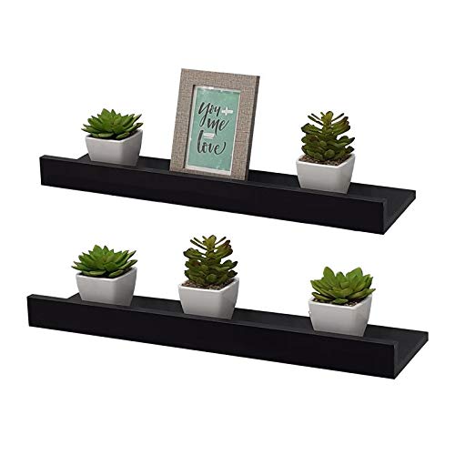 Kit 2 Prateleiras Porta Quadros 50 x 15cm Preta Suporte Invisível