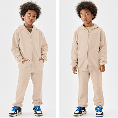 Ritatte Little Girls Boys Sweatsuit Solid Zipper Hooded Sweatshirt Tops Sweatpants Jogger Set Kids 2Pcs Fall Winter Outfits4