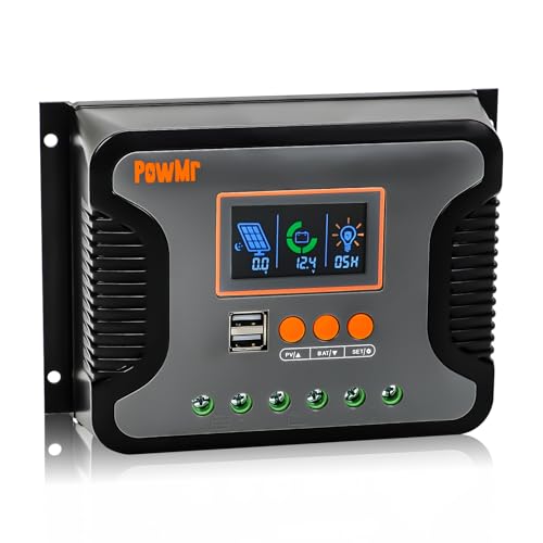 PowMr 60A PWM Solar Charge Controller, 12V 24V 36V 48V Auto, LCD Display and Dual USB Output, Fit...