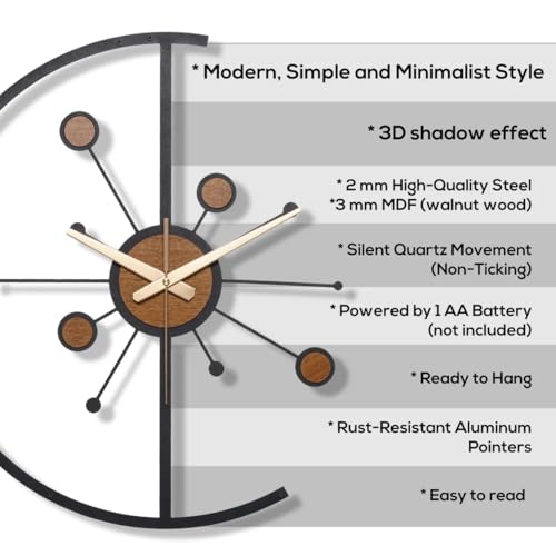 Image of Stylish Metal Wall Clock for Living Room, Bedroom, Office, Kitchen, Home and Hall | Antique Fancy Big Size Modern Wall Watch for Home Decor (Style-37, 50 CM)
