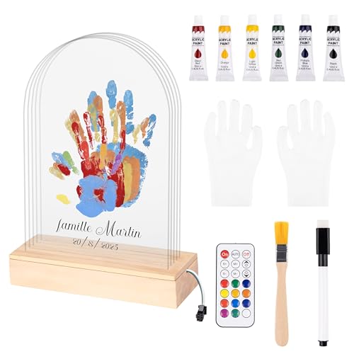 PetiLume – Kit d’Empreintes Familiales Lumineux LED – Cadre Décoratif Souvenir – Support Bois – Usage encadré adulte - Cadeaux de naissance - Cadeaux d'anniversaire - Fete des mére - cadeaux eid