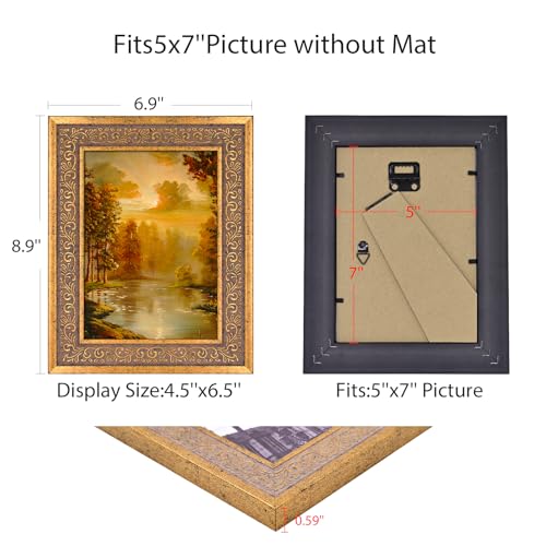 Image of 5x7 Vintage Picture Frames,Antique Frames,Ornate Picture Frames for Wall Decor,4 Pack Gold Frames,Distressed Gold