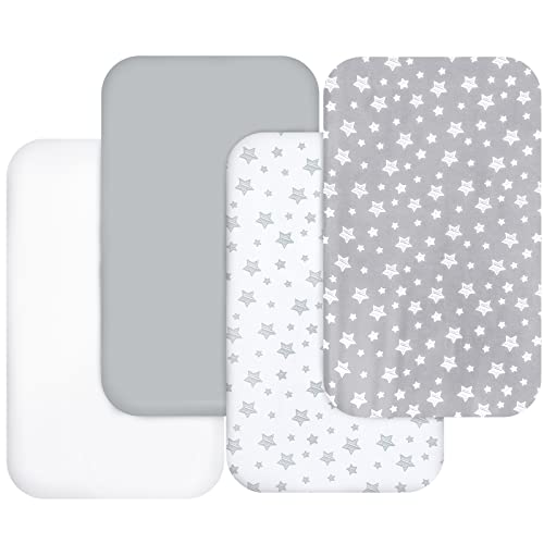 Image of Bassinet Sheets for Baby Boys Girls 4 Pack(33" x 20"), Compatible with AirClub, Mika Micky, Baby Delight, Dream On Me, Koola Baby, AMKE and Other Rectangle Bassinet Mattress, Grey
