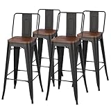 Warmiehomy Black Metal Bar Stools Set of 4 Industrial Vintage Barstools with Back Tall High Kitchen Breakfast Bar Chairs Stools for Kitchen Island Counter Coffee Pub Shop Bistro