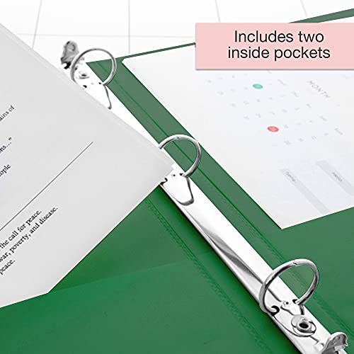 Image of BAZIC Products 1 /2 inch Green 3-Ring View Binder, Round Ring, 2 Pockets, 2-Pack | round rings, 1 /2 in Green view 3-ring binder, 2 inside pockets, holds up to 100 sheets, Durable poly cover, 2 Pockets