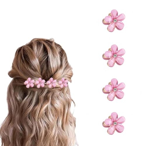 PreciRise 4 Pcs Small Mini Pearl Claw Clips with Flower Design, Sweet Artificial Bangs Clips Decorative Hair Accessories for Women Girls, Double Sided Flower Color G (Doesn’t Come with the Barrette)
