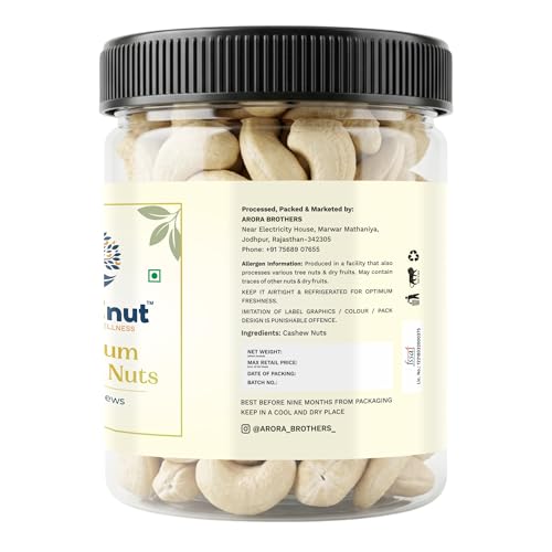 Image of farm2nut W240 large Size Cashew Nuts (250g) | 100% Natural Whole Kaju | Airtight Jar | Fresh & Crunchy nuts