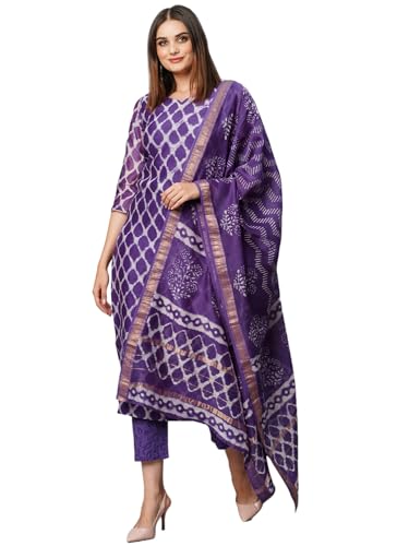 Image of ANNI DESIGNER Women's Cotton Blend Kurta with Pant & Dupatta