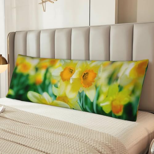 Taie d'oreiller rectangulaire 50x137 cm imprimé fleurs de jonquille